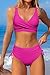 Beachsissi High Waisted Bikini Twist Front Tie Back 2 Piece Swimsuit Solid Color