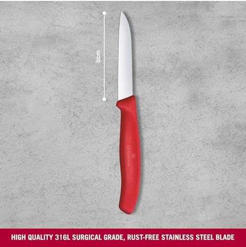 Image of Victorinox Swiss Made Stainless Steel Swiss Classic Paring Knife, 8cm Kitchen Knife for Vegetable Cutting and Chopping, Classic Red | Kitchen Tools & Items | 6.7401.C1
