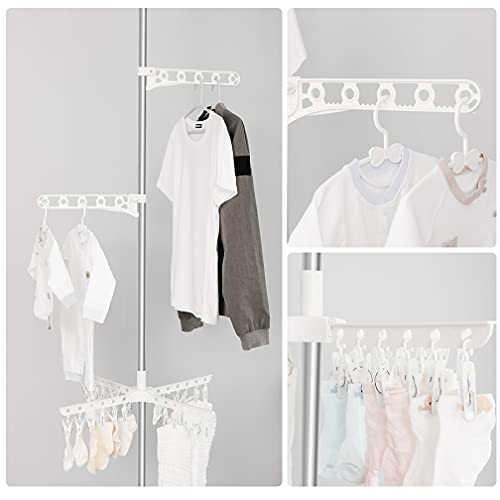 Hershii Expandable Clothes Drying Rack Laundry Pole Adjustable Vertical Garment Display Stand Coat Tree Hanger Airer Floor To Ceiling Tension Rod Storage Organizer - Ivory #TOP4