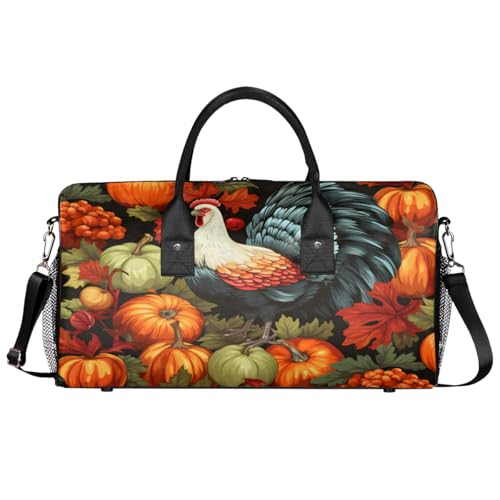 Thanksgiving Turkey Travel Duffle Bag for Women Men Foldable Waterproof Weekender Bag Carry on Tote for Overnight Sports Gym Pumpkin Thanksgiving