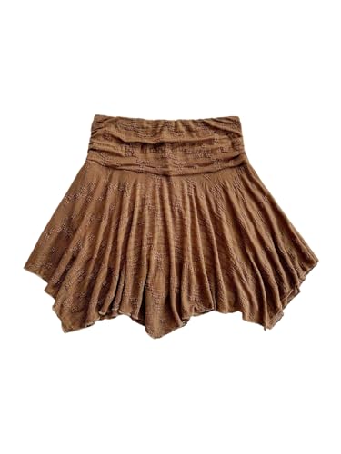 Milumia Women's Asymmetrical Hem Ruffle Ruched Mini Skirt High Waisted Flowy A Line Skirts