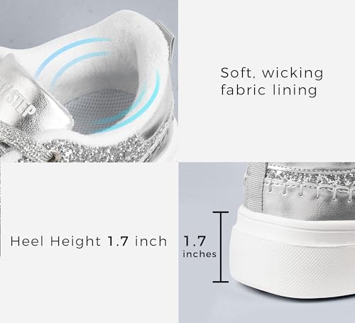 LUCKY STEP Platform Glitter Sneakers for Women Fashion Sparkly Bling Shiny Low Top Tennis Sneakers Faux Leather Casual Walking Shoes3