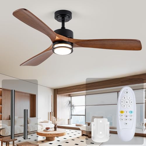 52” Outdoor Ceiling Fan with Light, 3 Walnut Solid Wood