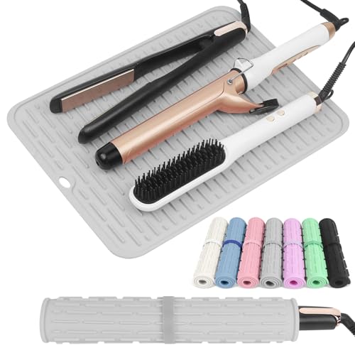 AMIJEAL Alfombrilla de silicona de gran tamaño resistente al calor para herramientas de peinado del cabello, soporte de herramientas calientes, tapete de rizador, funda de almohadilla de plancha plana