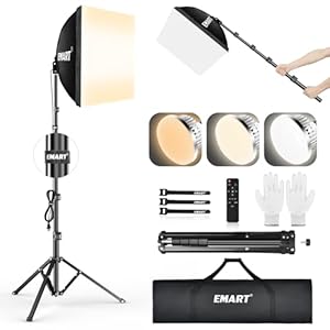 EMART Softbox Lighting Kit, 16″X16″ Soft Box | 3000K-6000K 85W LED Bulbs with Remote | 65″ Tripod, Professional Softbox Photography Lighting Kit for Studio Lights, Portrait, Video Recording(1PACK)