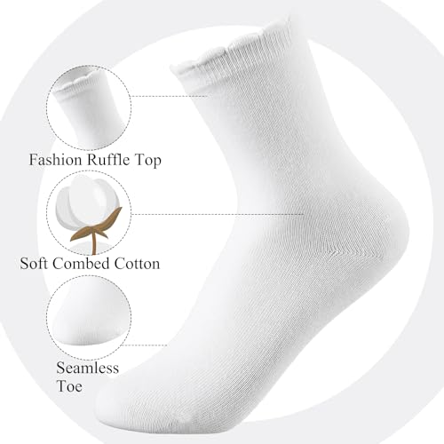 4 Pairs Girls School White Sock School Uniform Dress Socks Ruffle Ankle Crew Socks for Girls Kids Size 4-12 Years2