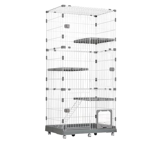 猫 ケージ 収納型 キャットケージ 3段 1段2段可能 キャスター付 キャットハウス (C)