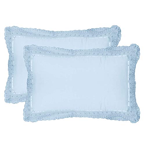 Image of VHC 100% Cotton Lace Pillow Cover /Case Set (Pack of 2)-Sky Blue