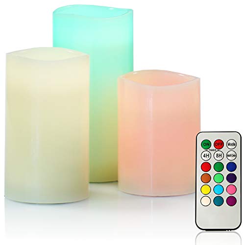 com-four® 3X Vela LED en Diferentes tamaños - Velas con función de Temporizador - Velas de Cera Real con Control Remoto y Muchas configuraciones (3 Piezas - Blanco)