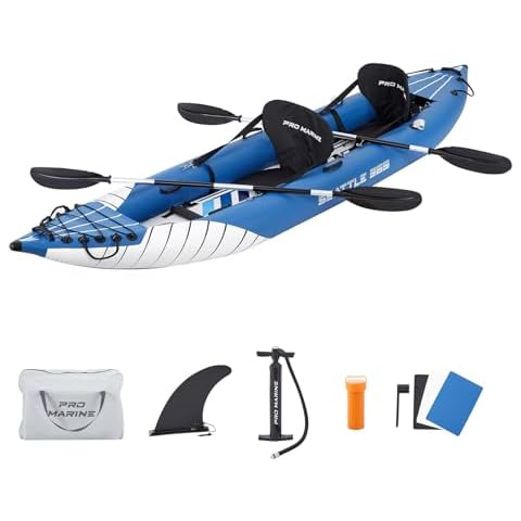 PROMARINE Inflatable Kayak 2 Person, Deluxe Oar Included, High-Output Pump Blow up Kayak Boat, with Adjustable Seat with Backrest, Lightweight and Portable Paddles and Bag, for Adults, Kids Cover