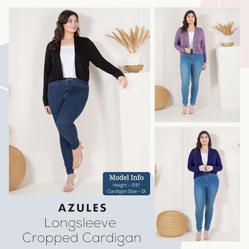 Image of Azules Cropped Cardigan for Women, Open Front Drape Lightweight Sweater Long Sleeves Women's Cardigans