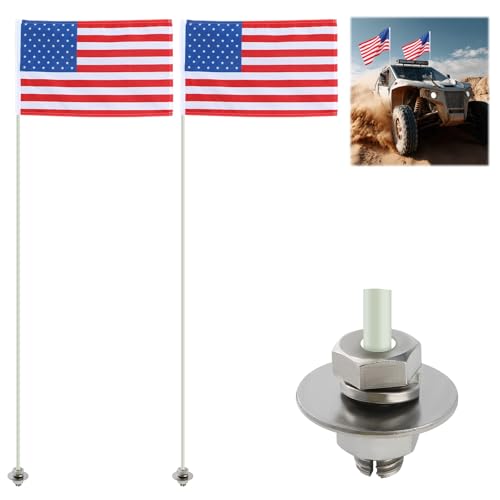 BreezeHug 2 Sets 12 x 19 Inch American Flags Offroad Flags with 6 ft Tall 0.2 Inch Pole Mounting Bolts 3 Section Assembly USA Flag Kit for UTV SXS OFF Truck Road Sports