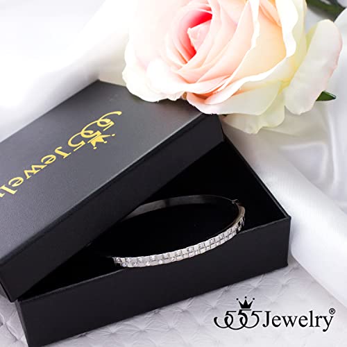 555Jewelry Luxury ‎Stainless Steel Cubic Zirconia Cuff Hinged Bangle Bracelets For Women, Dainty ‎Bangles For Girls, Designer Inspired Cuff Bangle Bracelets, Silver #TOP1