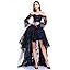Jupe Noire Femme Punk Asymétrique En Mousseline Et Dentelle - Style Steampunk, Cosplay, Soirée - Taille Élastique