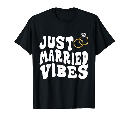 Just Married Vibes Retro Groovy Wavey Newly Maried Couple T-Shirt