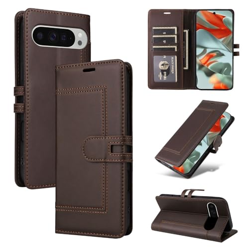 Étui Google Pixel 8A antichoc marron clapet magnétique anti-rayure en cuir