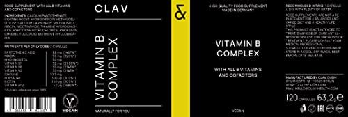 Vitamin B Complex Vegan Certified | High Strength - All 8 B Vitamins + Co-Factors | 120 Capsules for 120 Days | Vit B1, B2, B3, B5, B6, B12, Biotin & Folic Acid + Myo-Inositol + Choline | High Potency