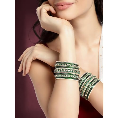 Image of Peora Stone Studded Chuda Metal Bangles Set Gift for Women