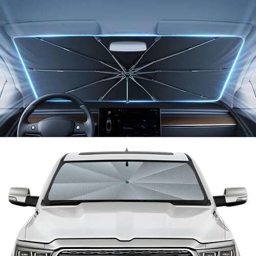 Image of Autorder Windshield Sun Shade Umbrella for 2019-2026 Dodge RAM 1500 Accessories,Upgraded Ice Crystal Material,Easy Setup Umbrella Sunshade for Car Windshield,100% Sun Blocking