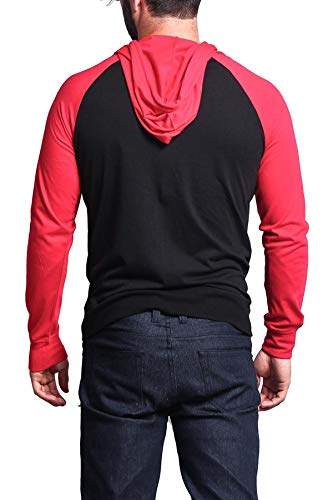 Men's Raglan Lightweight Zip Up Hoodie Sweatshirts TH864 - Black/Red - 4X-Large - A4G3