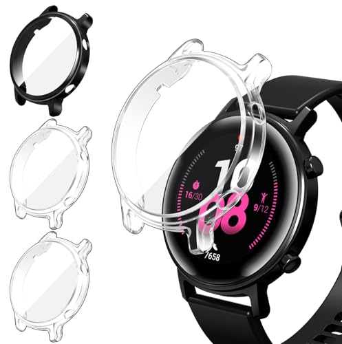 iVoler 3 Pezzi HD Clear Cover con Pellicola Protettiva per Huawei Watch GT 2 42mm, Copertura Completa Custodia Anti-Graffio Ultra Sottile Morbida TPU Case, 2 Trasparente + 1 Nero