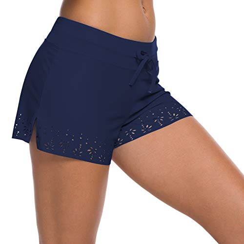 ChinFun Women's Board Shorts Swim Shorts Tankini Swimsuit Bottom Swimwear Briefs Beach Trunks Pierced Coconut Palm Design Navy XXL