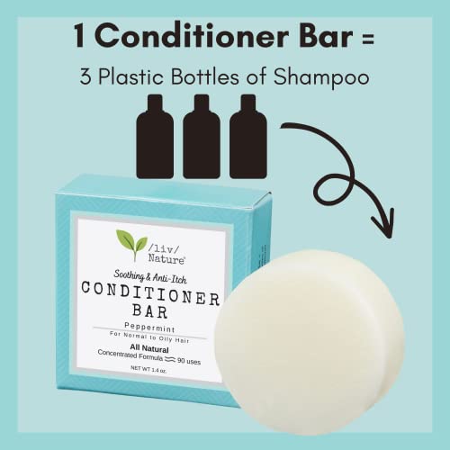 /Liv/ Nature Conditioner Bar Sulfate-Free, Natural Ingredients For Itchy Scalp, Plant-Based, Anti-Dandruff Conditioning Bar, Easy Travel Conditioner With Plastic-Free Packaging, Peppermint (1-Pack) #TOP1