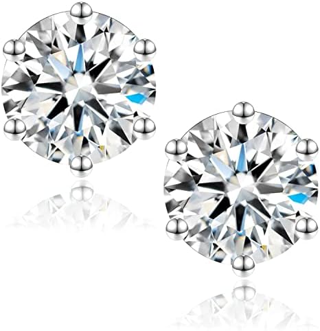 Moissanite Stud Earrings, 2ct DF Color Ideal Cut Lab Created Diamond 18K White Gold Plated Earrings for Women with Certificate of Authenticity (2ct Claccis 6P)