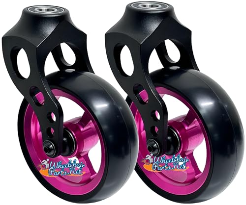Wheelchair Caster Fork Assembly with 5x1.40 Wheel (Pink Rim/Black Fork)