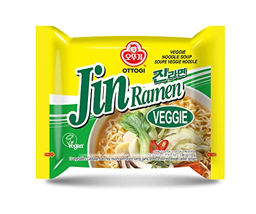 OTTOGI Jin Ramen Veggie, Vegetable Ramen Soup for Vegeterian, Korean Style Instant Vegan Noodle, 3.88oz x 4 Pack