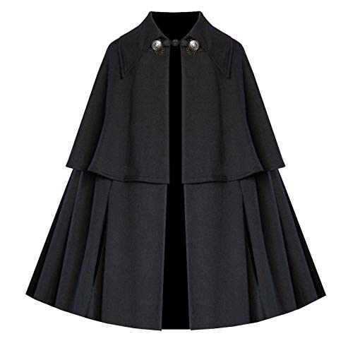 Cykxtees Victorian Vagabond Epaulet Historical Steampunk Gothic Renaissance Capelet Short Cloak Black