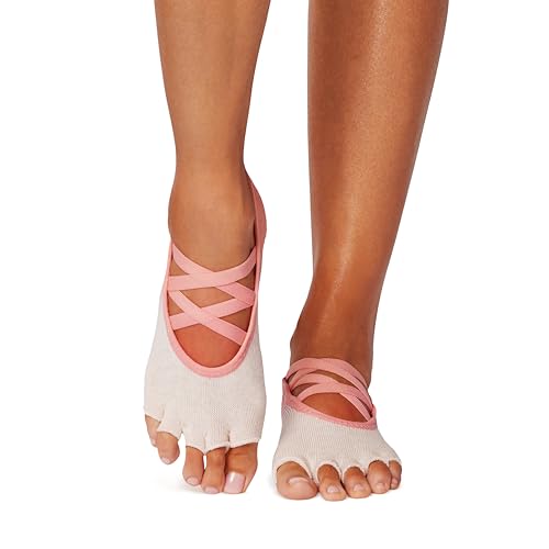 Image of toesox Elle Half Toe Grip Socks - Non-Slip Grip Sole for Yoga, Pilates, Gym - Non Skid Open Toe Socks for Women - Hot Coral Ombre, Medium