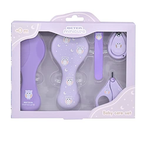 Beter - Set per la Cura del Bambino, Kit Pulizia Neonato, Forbici, Lime per Unghie, Tagliaunghie, Pettine e Spazzola, Kit Igiene, Regalo, Accessori, Gufo