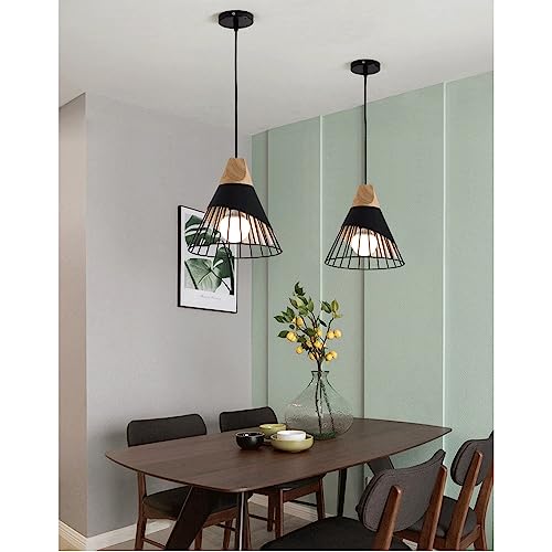 Lampe cage de fer e27 conique suspension luminaire noir - 4