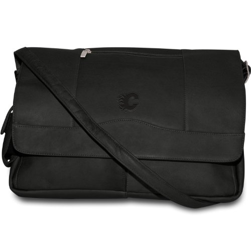 NHL Calgary Flames Pangea Black Leather Laptop Messenger Bag