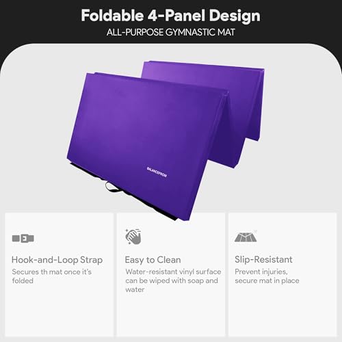 Image of BalanceFrom 6x4 Feet 4-Panel Folding Gymnastics Mat - 2-Inch Thick Pad with Vinyl Surface and Carrying Handles for Tumbling, Yoga, Pilates, Home Workouts, and Martial Arts