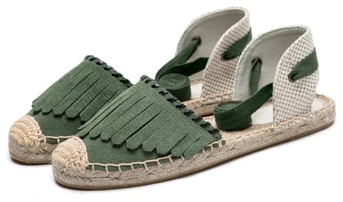 Image of Women's Espadrille FLat Sandals Closed Toe Ankle Wrap,Classic Lace Up Summer Dressy Flat Shoes