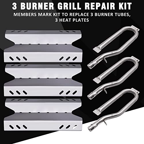 Hipoilk Replacement Parts for Members Mark BQ06042-1 BQ05046-6 BQ05046-6-A BQ05046-6A, Sam\'s Club, Outdoor Gourmet Gas Grill Models, Burner Tube, Steel Heat Plate Burner Cover