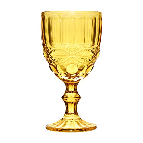 Mimo Style Jogo de 6 Taças de Vidro Âmbar com Capacidade de 240ml com Alto Relevo em Laço Verre - Id