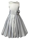 Spring Notion Big Girls Sheer Neckline Satin Tea Length Flower Girl Dress