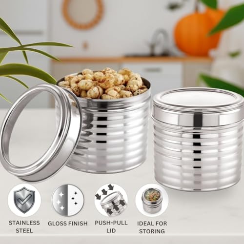 Image of Sizzle Roxy Stainless Steel Container Set with See Through Lid, Multipurpose Kitchen Storage Dabba for Grains, Pulses, Flour, Snacks| Leak-Proof Food Storage Organizer |1150ML - 2 pcs