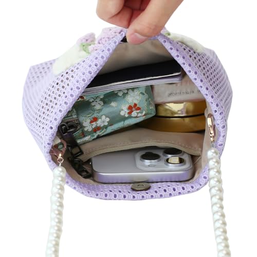 Crossbody Bag for Women & Girls - Small Mesh Purse Wallet with Original Design, Perfect as Vacation & Travel Essentials, Beach Bag, or Gift (Purple)4