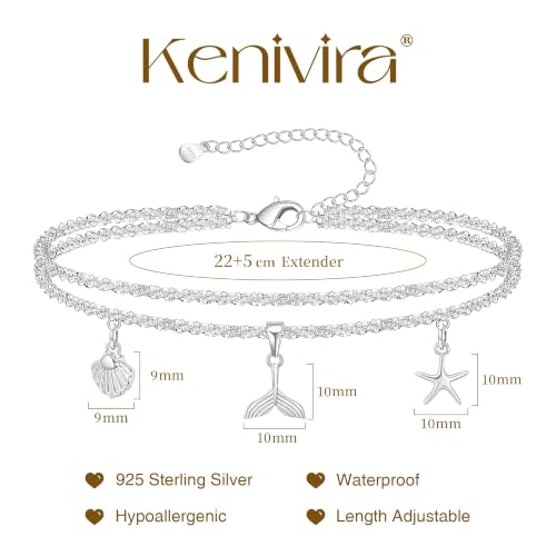 Image of Kenivira Sterling Silver Ankle Bracelets for Women,Gold Dainty Layered Waterproof Anklet for Women, Anklet Set Stackable Beach Gift Adjustable Size