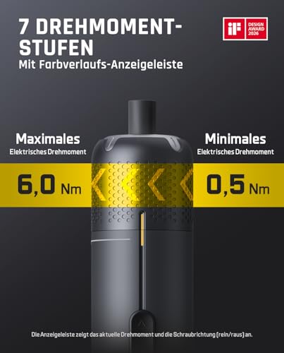 Fanttik S2 Pro 3,7V Elektroschrauber, Akku-Schrauberset, 7 Drehmoment (0,5 bis 6 Nm), 20 magnetische Bits, 1/4-Zoll-Sechskant-Aufnahme mit 90°-Adapter, geeignet für Möbel und Haushaltsreparaturen – Bild 2