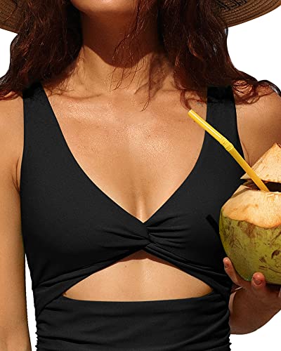 Charmo Womens One Piece Swimsuit Ruched Tummy Control High Cut Backless V Neck Bathing Suits Swimwear4