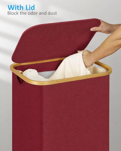 Image of efluky Laundry Basket with Wheels, Tall Rolling Laundry Hamper with Lid and Removable Bag, Aesthetic Dirty Clothes Hamper on Wheels for Laundry Room, Bedroom, Dorm and Bathroom, 100L Red