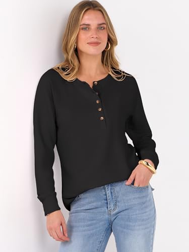 Image of ANRABESS Women's Waffle Knit Henley Top Long Sleeve Shirts