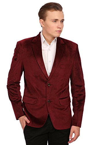 WINTAGE Men's Velvet Two Buttoned Notch Lapel Party Maroon Coat Blazer