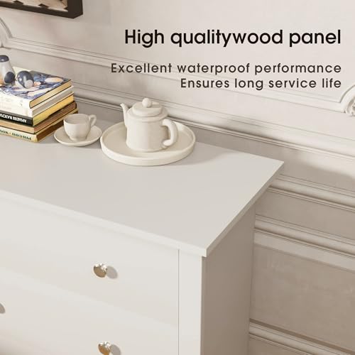 Furniwell 6 Drawer Dresser for Bedroom, Wood Dresser Wide Storage Organizer for Living Room Hallway Closets (White)