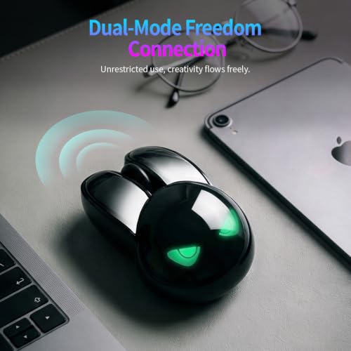 Image of KNOWSQT Wireless Mouse Black Bunny, Bluetooth 2.4G RGB Breathing Light Eyes Rechargeable Silent Mice, Ergonomic Portable Mouse for Laptop Windows PC Computer Desktop Gaming